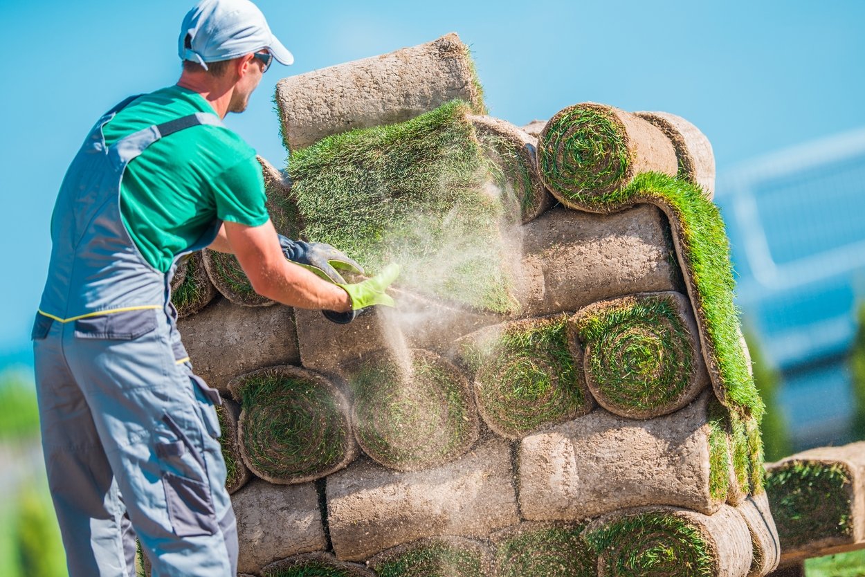 Turf Glass For a New Garden. Natural Grass Installation by Caucasian Gardener.